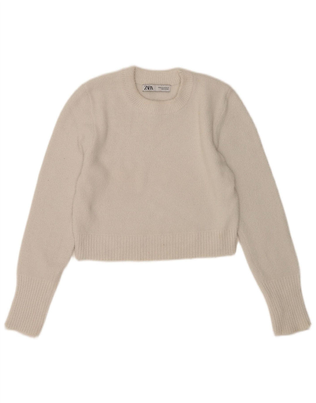 Zara Womens Crop Crew Neck Jumper Sweater UK 12 Medium White