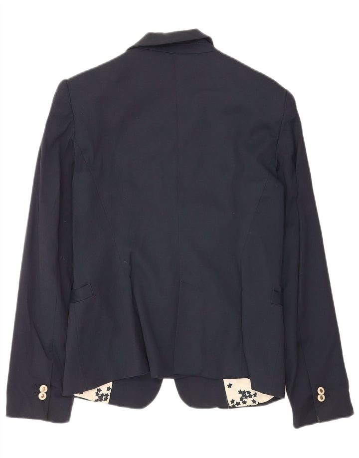 Zara Dame 1 Knap Blazer Jacket UK 12 Medium Navy Blue Bomuld