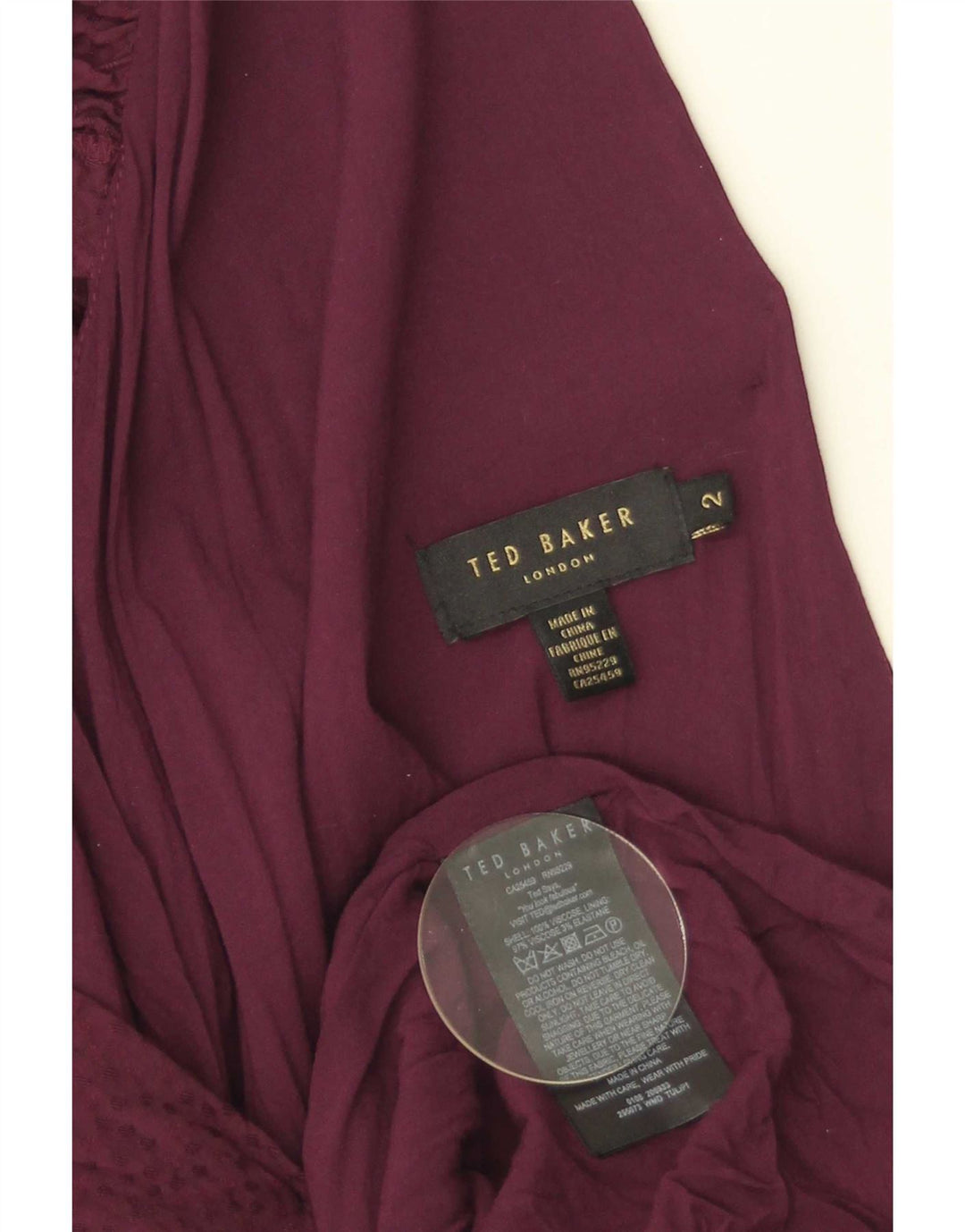 Ted Baker Dame Maxikjole Størrelse 2 Lille Burgundy Viscose