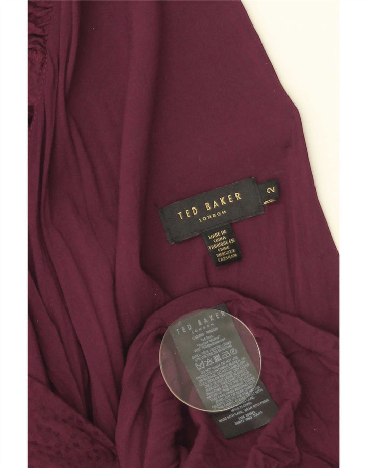 Ted Baker Dame Maxikjole Størrelse 2 Lille Burgundy Viscose