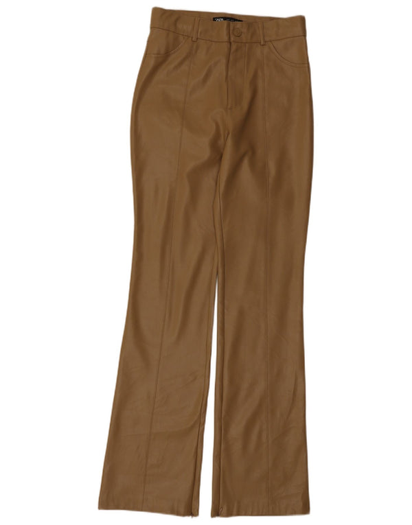 Zara Dame Bootcut imiteret læderbukser Small W26 L32 Beige