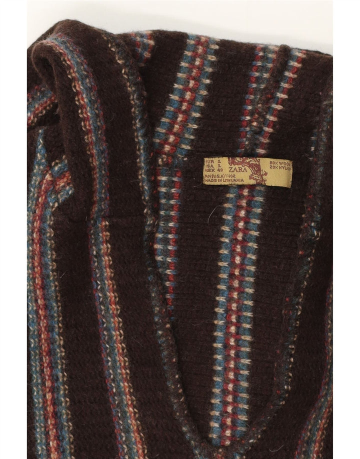 Zara Herre Hættetrøje Sweater Stor Brun Stribet Uld