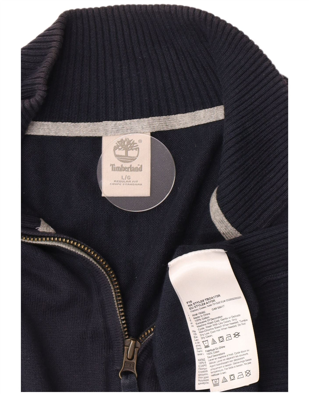 Timberland Herre Zip Neck Jumper Sweater Large Navy Blue Bomuld