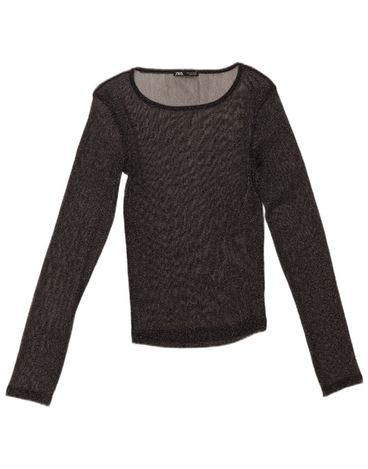 Zara Dame Oversized Se Through Top Langærmet UK 10 Lille Sort
