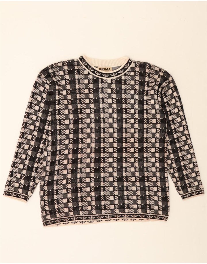 VINTAGE Mens Crew Neck Jumper Sweater Large Black Geometric Vintage Vintage and Second-Hand Vintage from Messina Hembry 