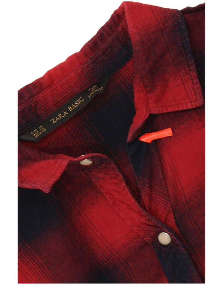 Zara Dame Military Flannel Shirt UK 12 Medium Red Check