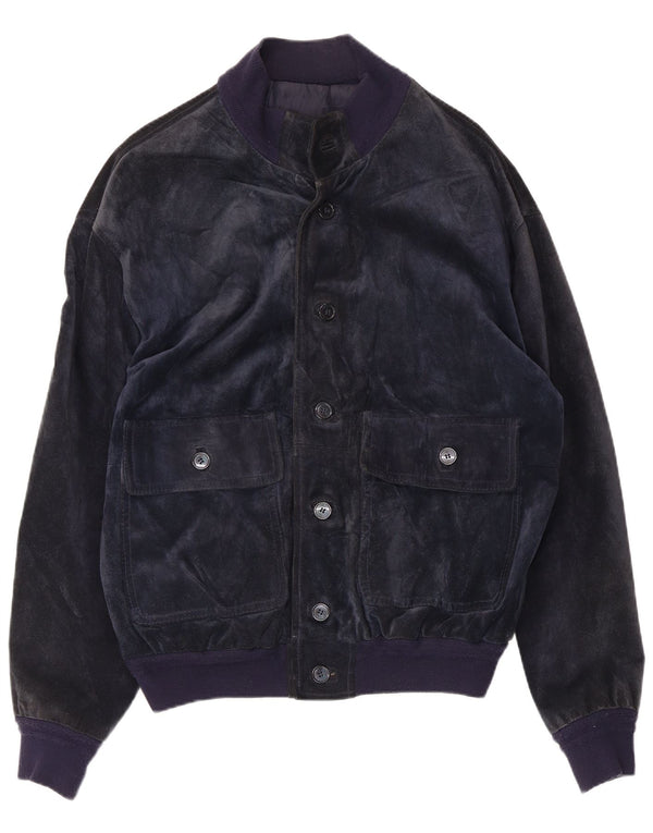 Bayside Herre Ruskind Bomber Jacket UK 40 Large Navy Blue Læder