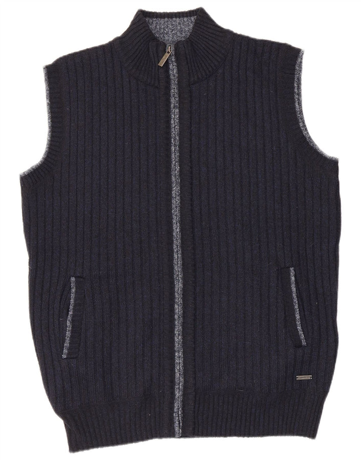 Pierre Cardin Herre ærmeløs cardigan sweater Medium marineblå polyester