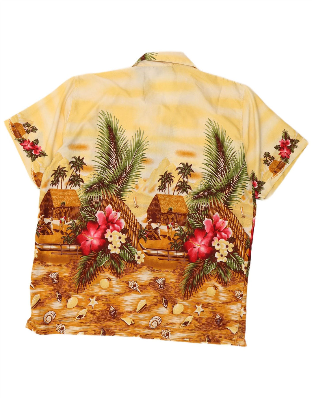 Pacific & Co Herre Hawaii kortærmet skjorte Stor gul blomstret polyester