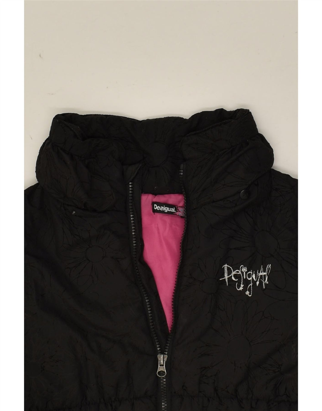 DESIGUAL Girls Padded Jacket 11-12 Years Black Floral Polyester | Vintage Desigual | Thrift | Second-Hand Desigual | Used Clothing | Messina Hembry 
