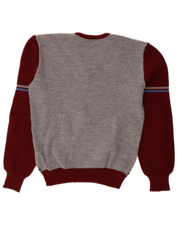 Vintage Dame V-hals sweater UK 18 XL Grå Colourblock Polyacryl