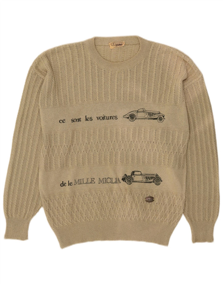 Biffi Herre grafisk rund hals sweater stor beige