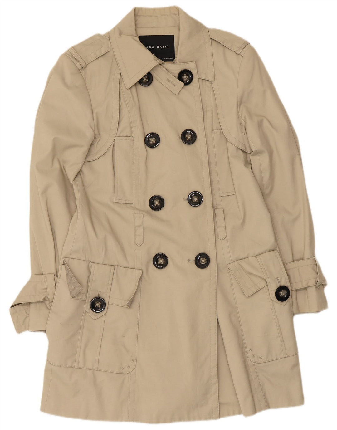 Zara Dame Trench Coat UK 14 Stor Beige Nylon