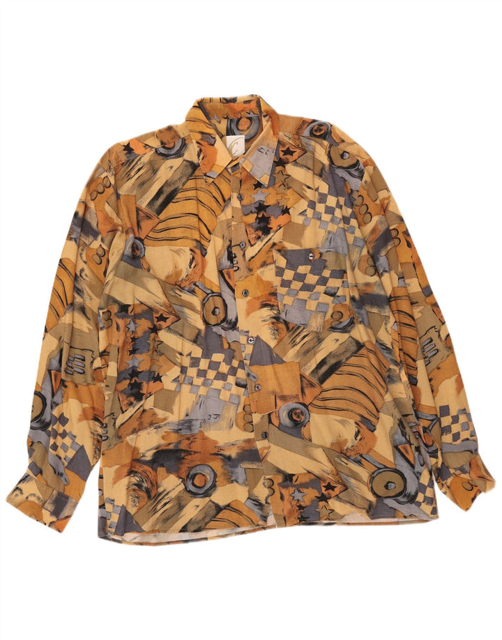 VINTAGE skjorte med abstrakt mønster til mænd, størrelse 41/42 Stor brun viskose