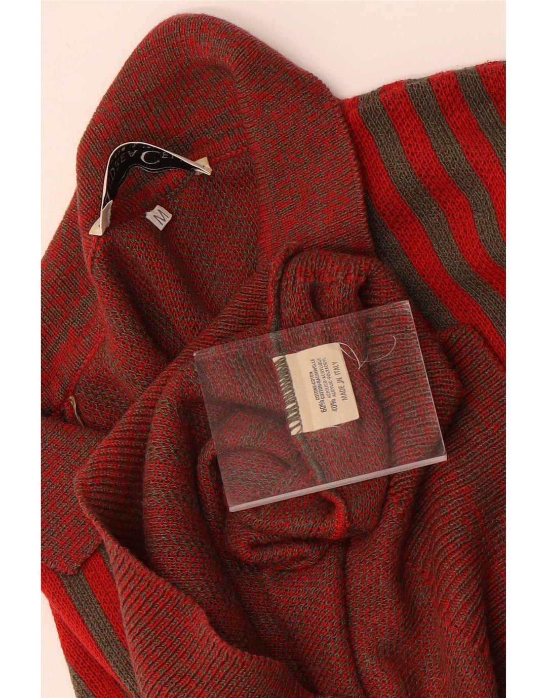 Andrea Celli Herre Polo Neck Jumper Sweater Medium Rød Stribet Bomuld