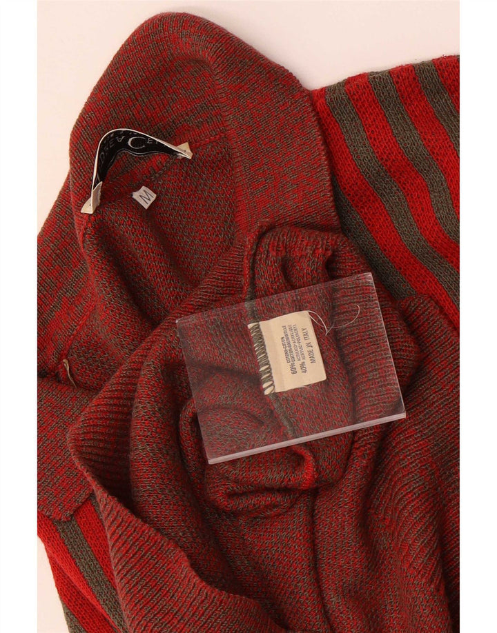 Andrea Celli Herre Polo Neck Jumper Sweater Medium Rød Stribet Bomuld