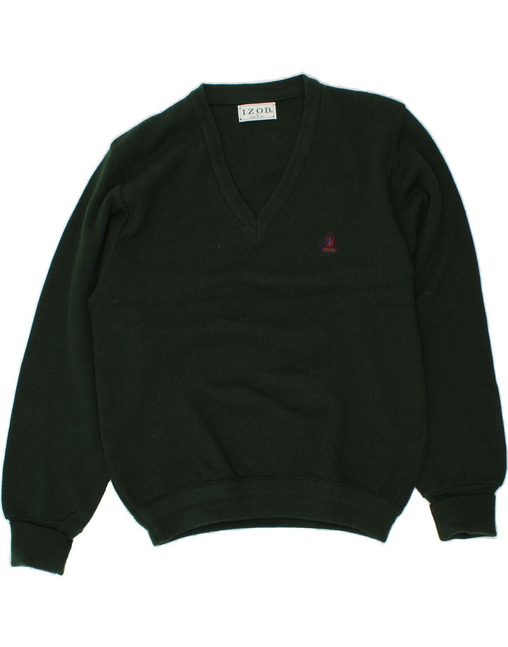IZOD Mens V-Neck Jumper Sweater Medium Green Acrylic Vintage Izod and Second-Hand Izod from Messina Hembry 