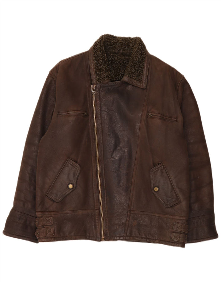 Vintage Herre Sherpa Læderjakke UK 40 Stor Brun