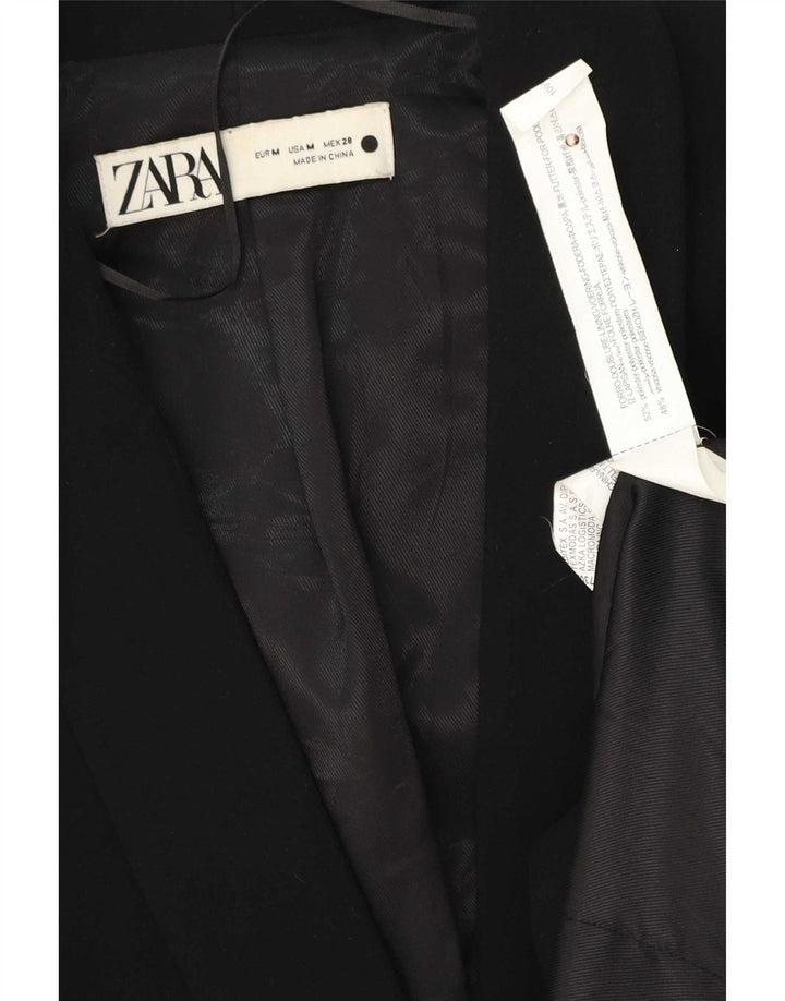 Zara Dame 1 Knap Blazer Jacket UK 12 Medium Sort Polyester