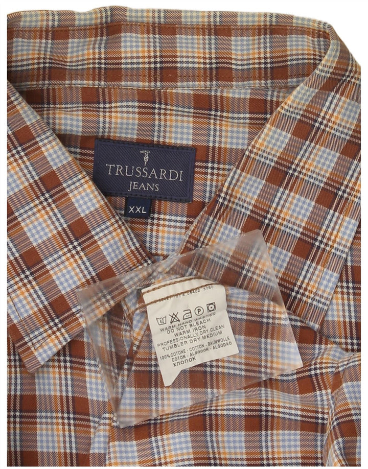 Trussardi Jeans Herreskjorte 2XL brun ternet bomuld