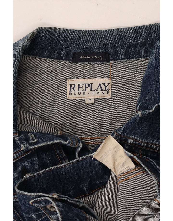 Replay Dame Crop Denim Jacket UK 12 Medium Blue Cotton