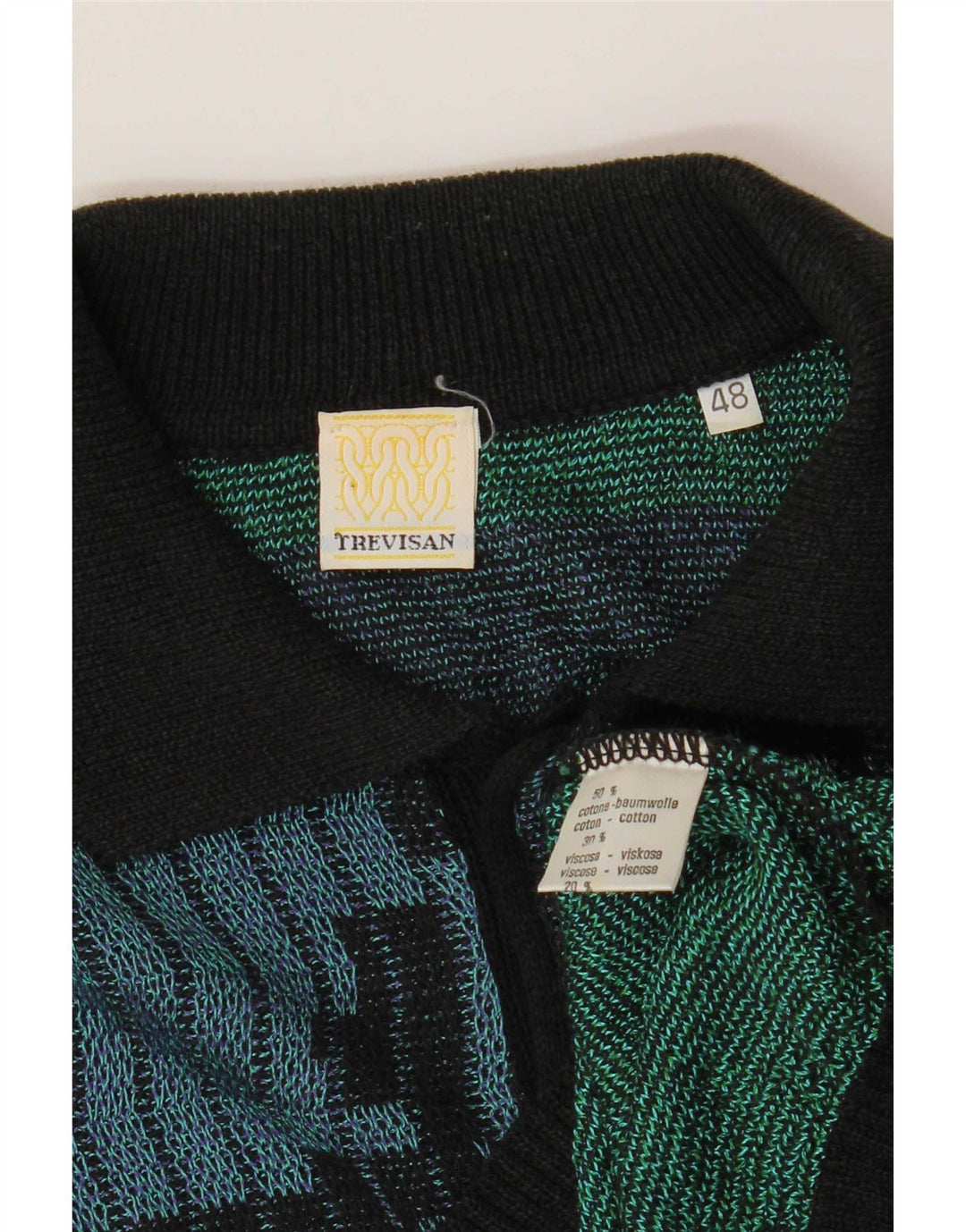 Vintage Herre abstrakt mønster Polo Neck sweater IT 48 Medium Multico