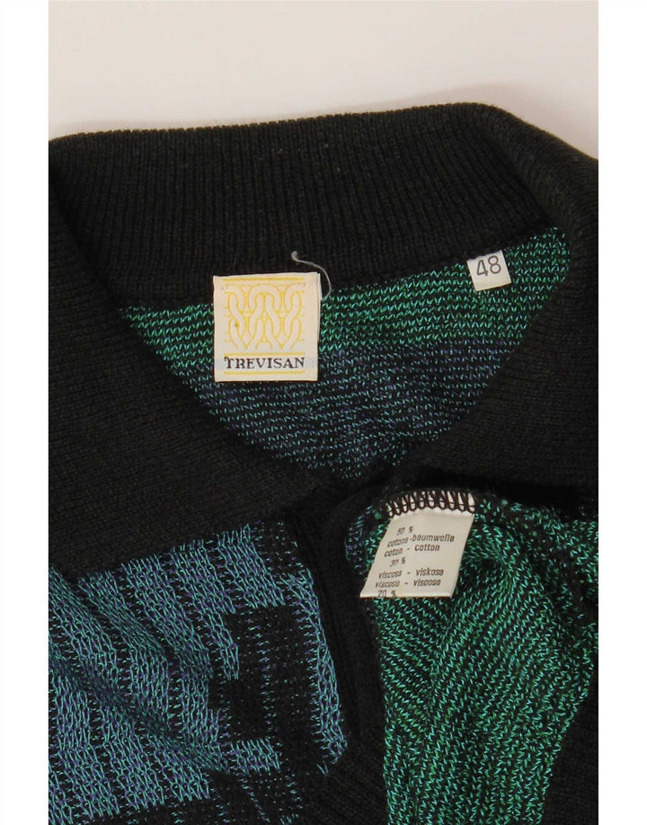 Vintage Herre abstrakt mønster Polo Neck sweater IT 48 Medium Multico