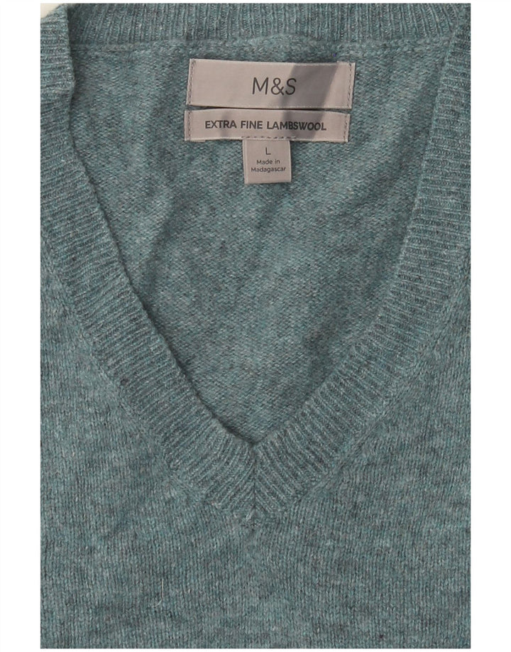 Marks & Spencer Herre V-hals trøje Sweater Large Grøn Flecked Uld