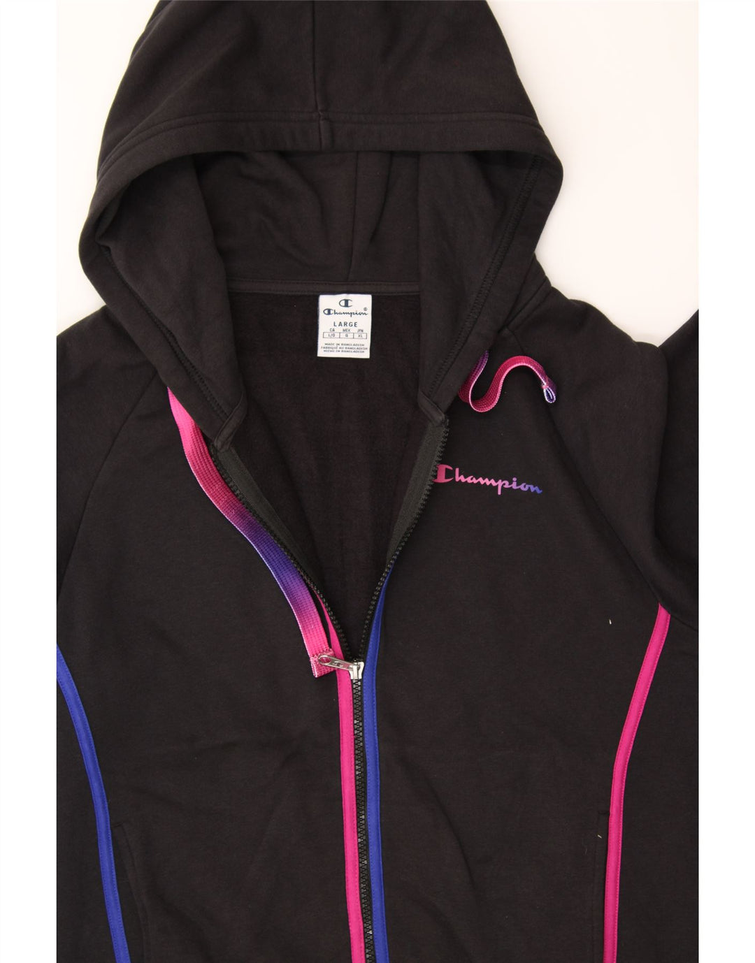 CHAMPION Womens Zip Hoodie Sweater UK 16 Large Black Vintage Champion and Second-Hand Champion from Messina Hembry 