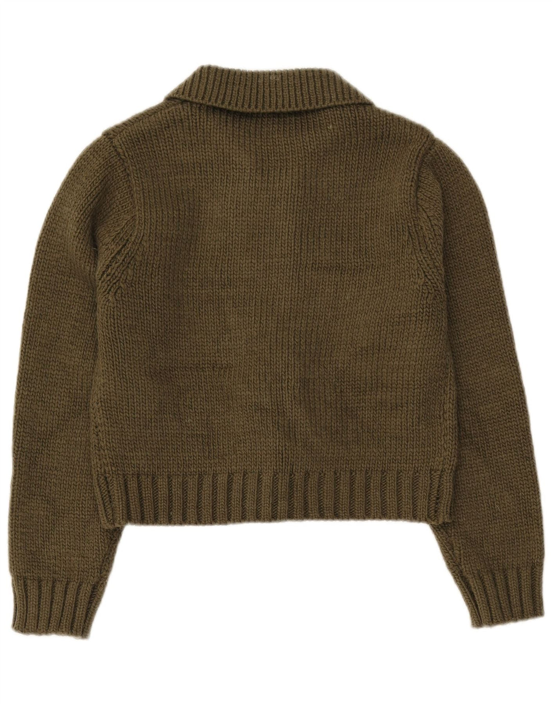 Zara Womens Crop Cardigan Sweater UK 16 Large Khaki Polyester