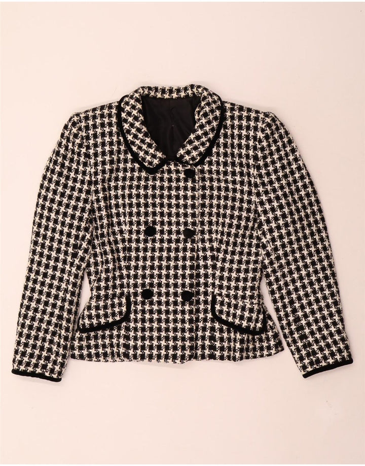 Vintage Dame Dobbeltradet Blazer Jacket UK 14 Medium Black Houndstooth
