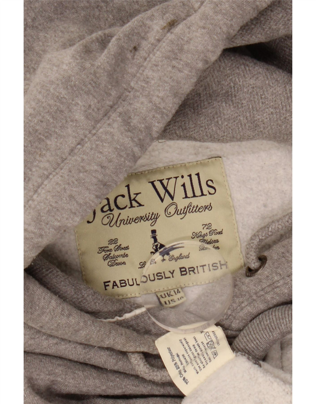 JACK WILLS Grafisk hættetrøje til kvinder UK 14 Stor grå bomuld