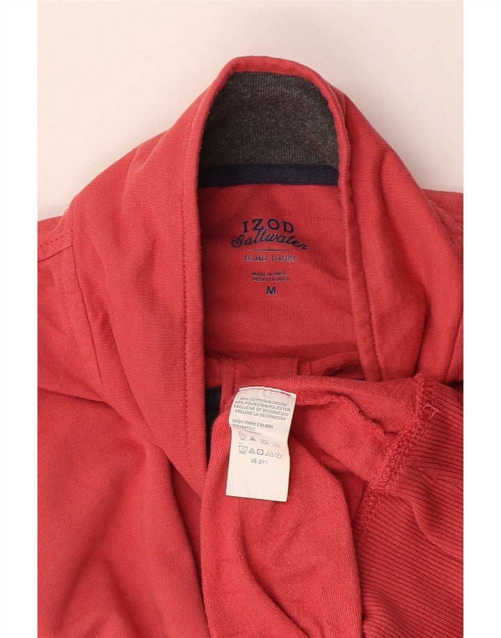 Izod Herre Button Neck Sweatshirt Jumper Medium Rød Bomuld