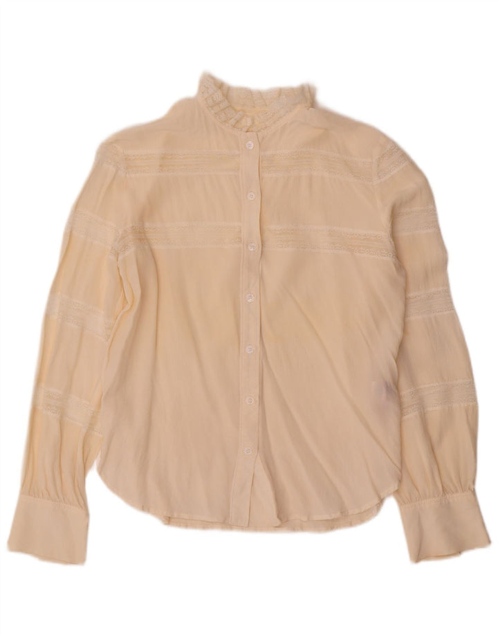 Vintage dameskjorte bluse EU 38 Medium beige stribet silke