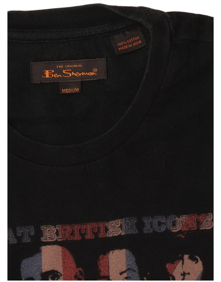 Ben Sherman Herre grafisk T-shirt Top Medium Sort Bomuld