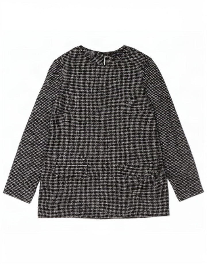 Zara Langærmet Bluse Top UK 10 Small Black Houndstooth Polyester