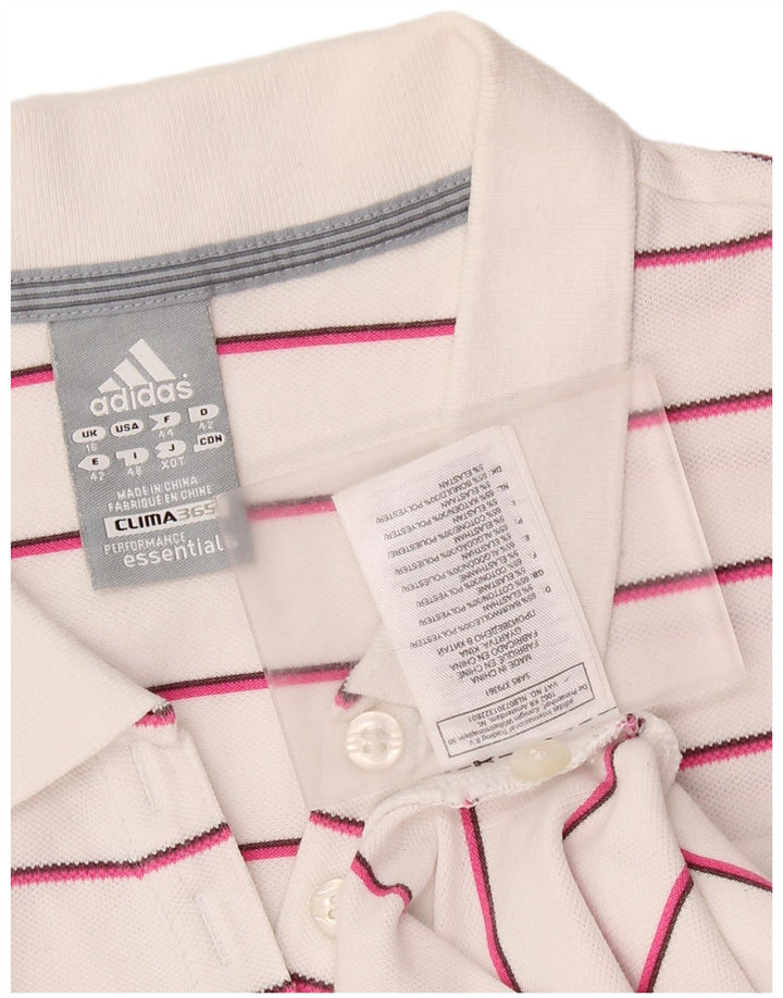 ADIDAS Dame Clima 365 Polo Shirt UK 16 Stor hvid stribet bomuld