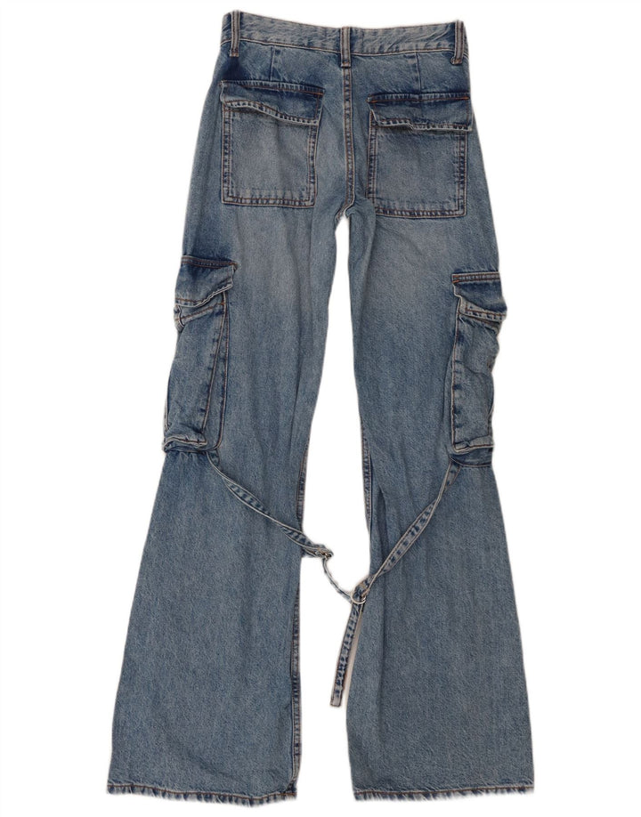 Zara Dame Cargo Flared Jeans EU 32 2XS W22 L32 Blå Bomuld