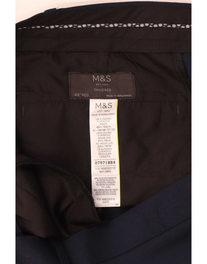 Marks & Spencer Herre skræddersyede lige jakkesætsbukser W48 L31 Marineblå