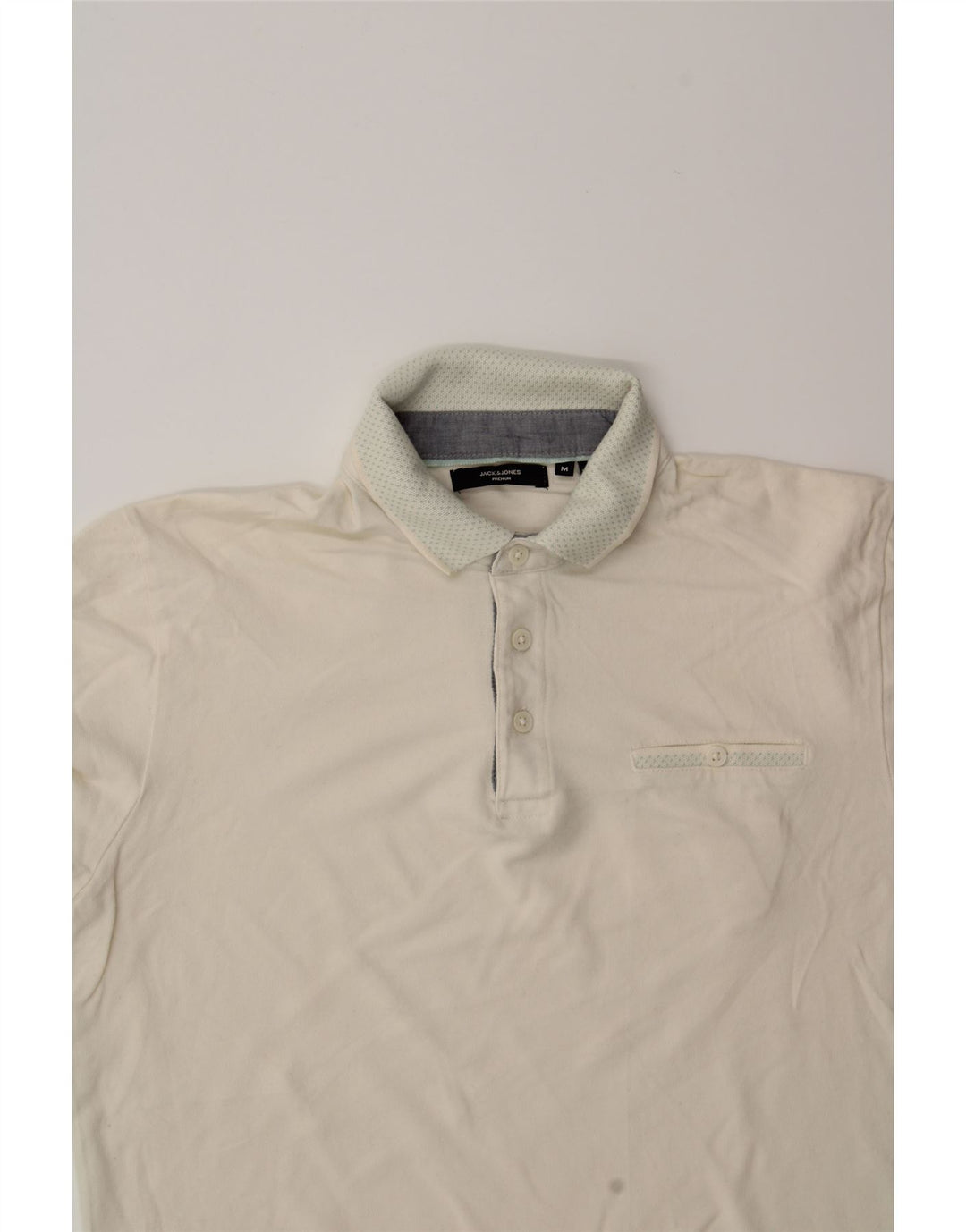 JACK & JONES Mens Premium Polo Shirt Medium Off White Cotton Vintage Jack & Jones and Second-Hand Jack & Jones from Messina Hembry 