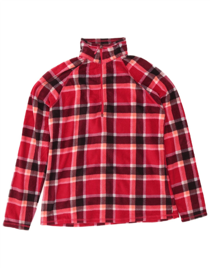 Eddie Bauer Dame lynlås-hals Fleece Jumper UK 14 Medium Red Check Polyester