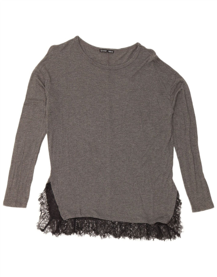 Zara Dame Langærmet Bluse Top UK 14 Mellemgrå