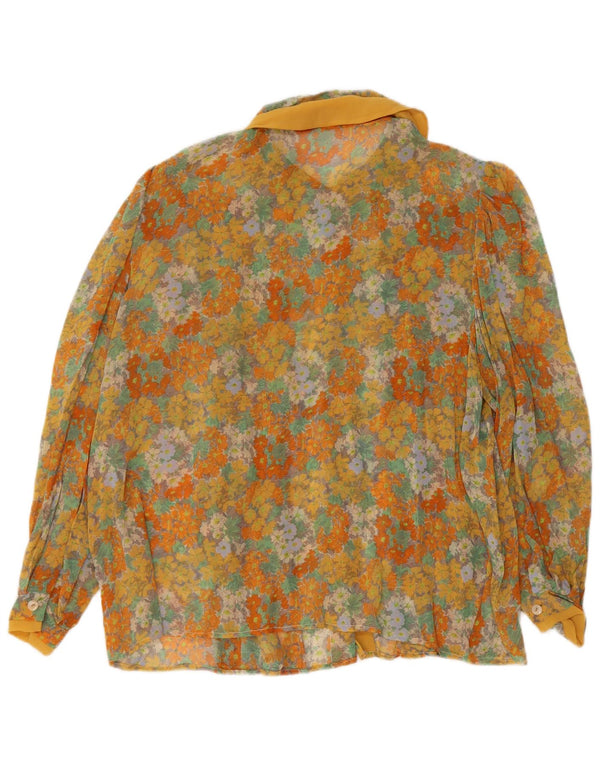 Vintage dameskjorte bluse UK 16 Large Yellow Floral