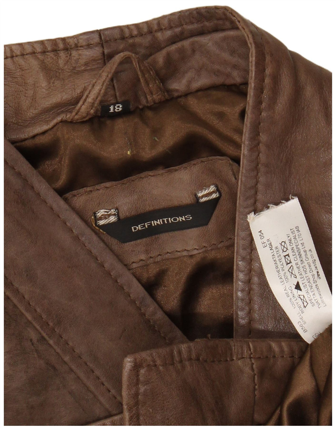 VINTAGE Womens Crop Læder Biker Jacket UK 18 XL Brun Læder