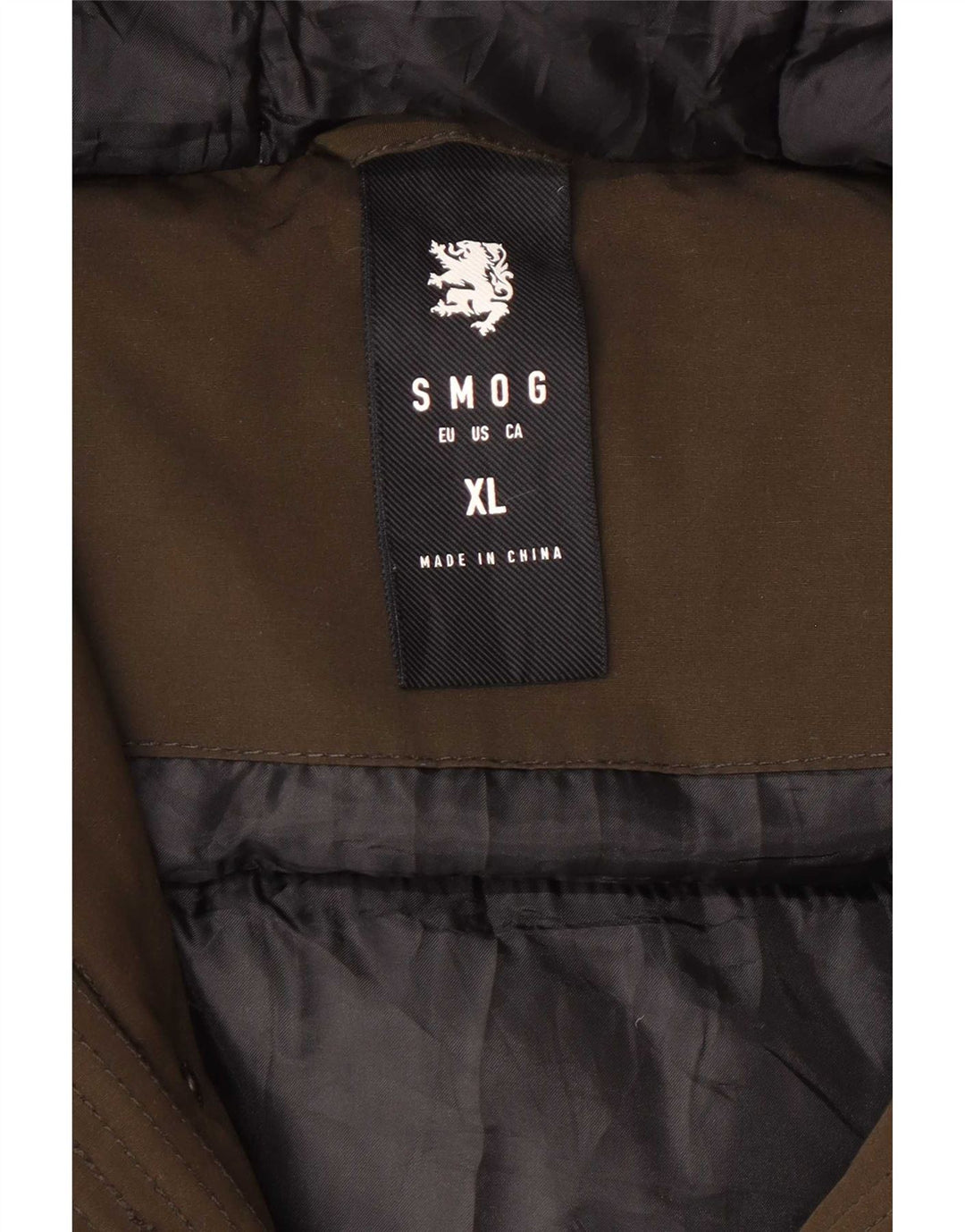 Smog Herre Hooded Parka Jacket UK 42 XL Khaki Polyester