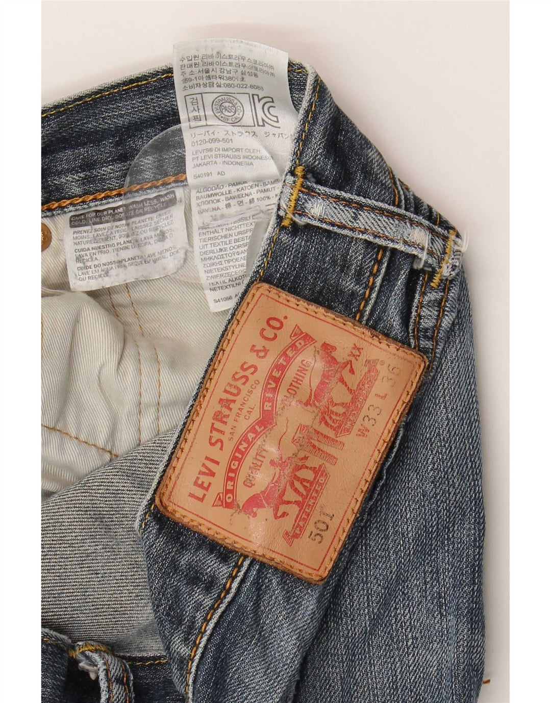 Levi's Herre 501 Distressed Straight Jeans W33 L36 Blå Bomuld
