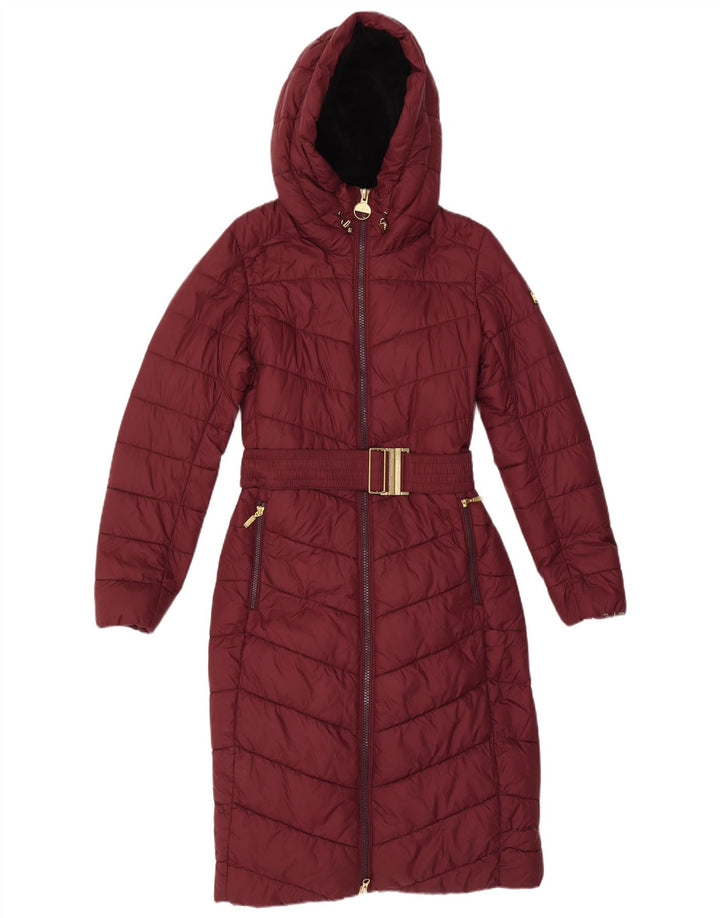 Barbour Dame Hætte Polstret Frakke UK 8 Small Burgundy