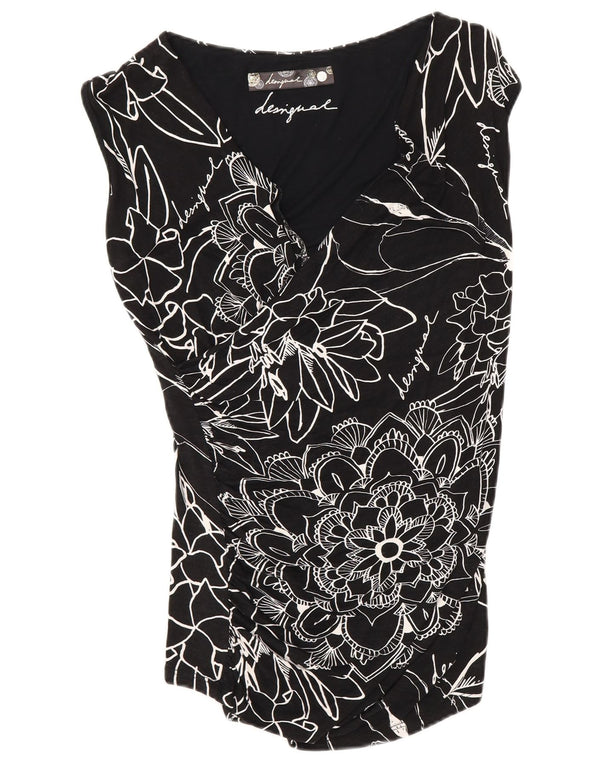 Desigual Womens Blouse Top UK 10 Small Black Floral Viscose