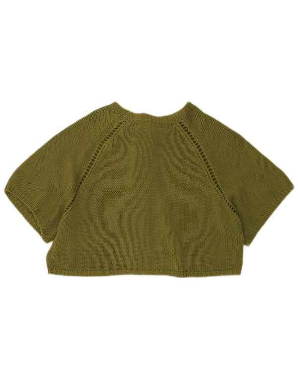 Zara Womens Crop Kortærmet Cardigan Sweater UK 14 Medium Khaki Akryl