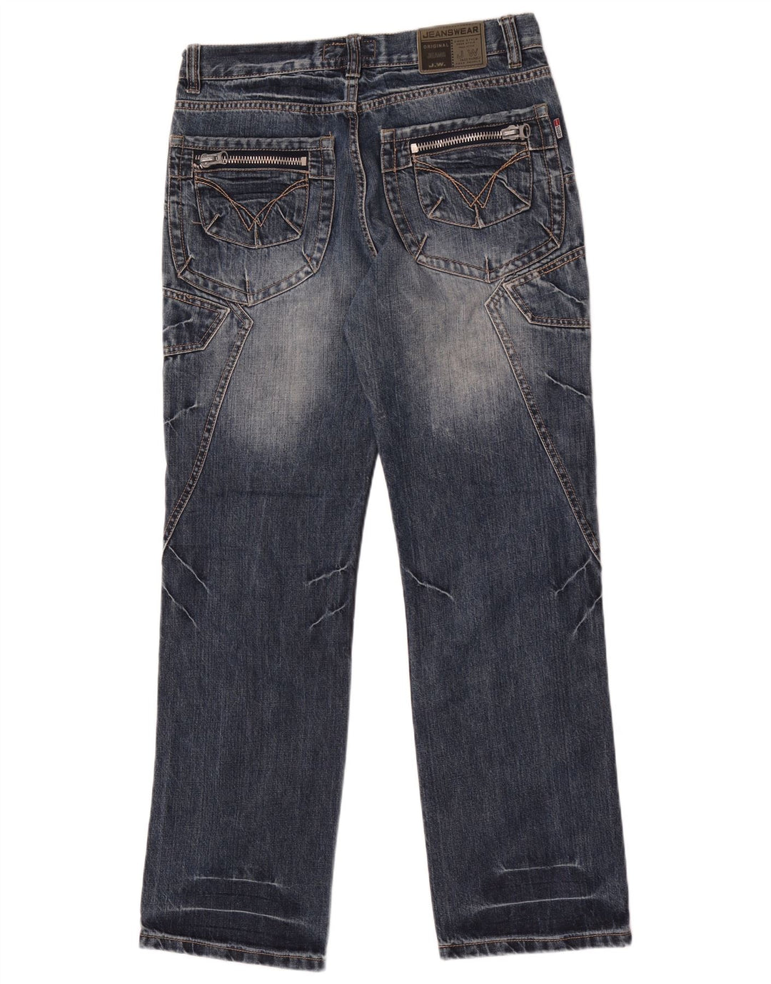 Vintage Straight Jeans til mænd W32 L32 Blå Patchwork Bomuld